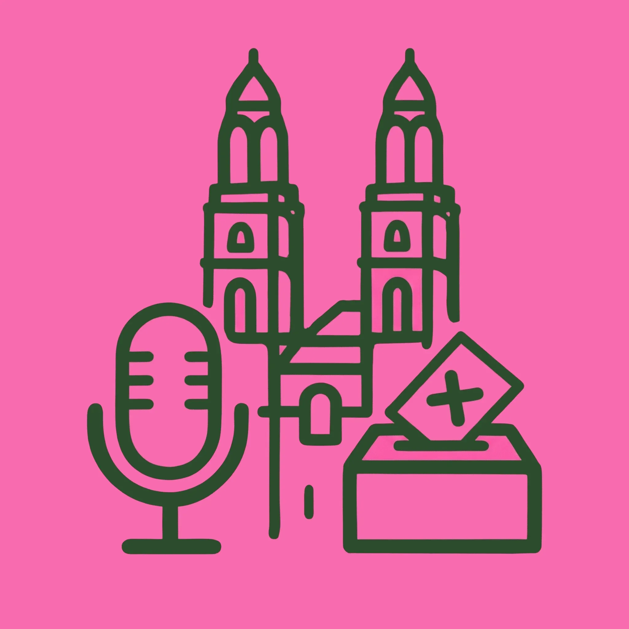 Coverartwork des Podcasts Ungefiltert Züri-Chile mit gezeichneten Zürcher Kirchtürmen